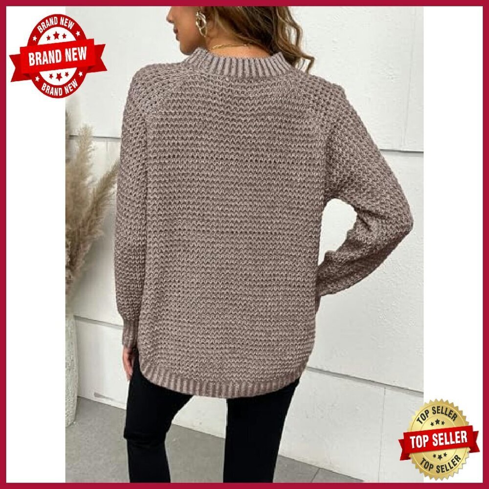 Chunky Waffle Knit Pullover Sweater Loose Fit Long Sleeve Crewneck - Picture 4 of 8